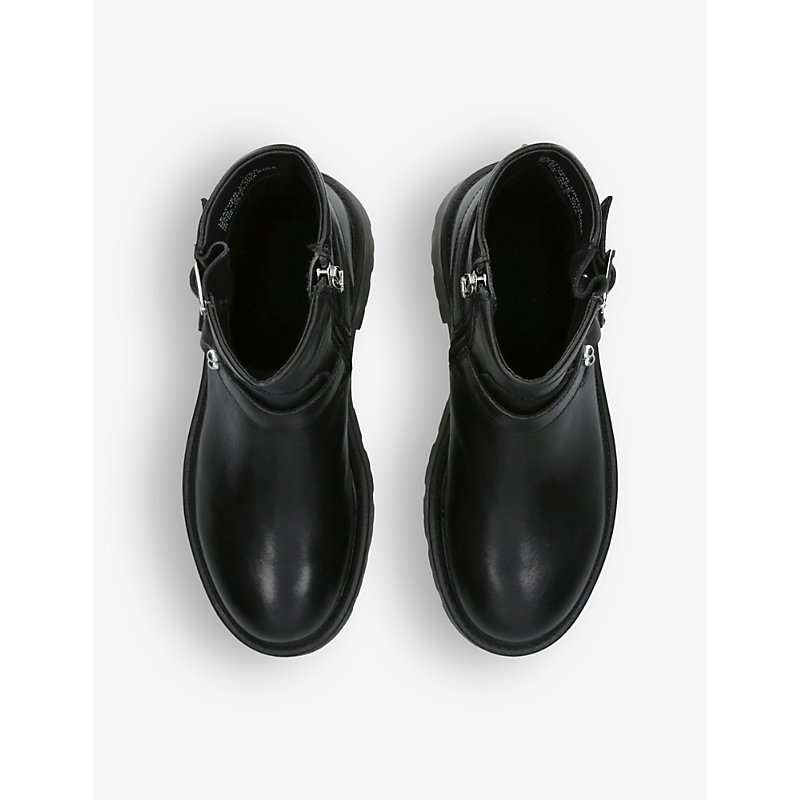 Shop Carvela Women's Black Stride Buckle-embellished Leather Ankle Boots