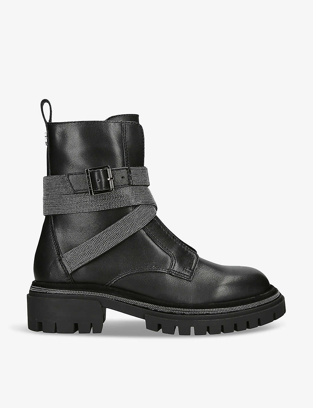 Carvela Womens Black Emblaze Buckle-embellished Leather Ankle Boots