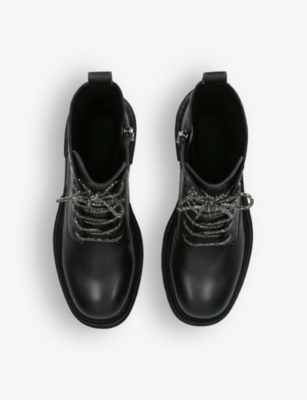 Shop Carvela Women's Black Dazzle Sparkle-lace Leather Ankle Boots