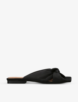 Shop Ganni Women's Black Soft Knot Recycled-polyester Mules