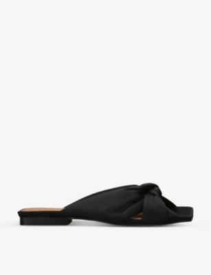 Ganni Black Soft Knot Flat Mules In Black