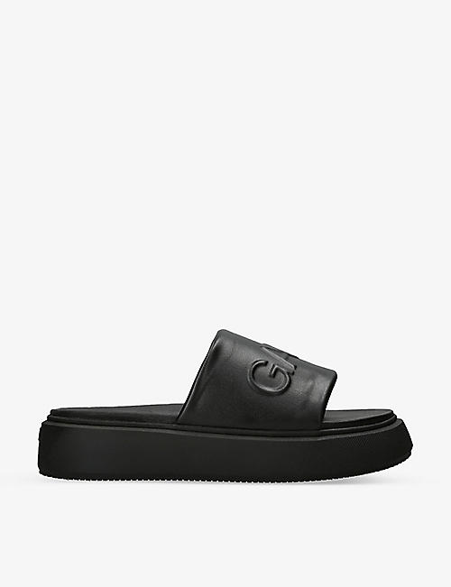 GANNI: Logo-embossed flatform faux-leather sandals