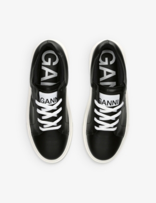 Shop Ganni Women's Black Sporty Mix Logo-embossed Faux-leather Low-top Trainers
