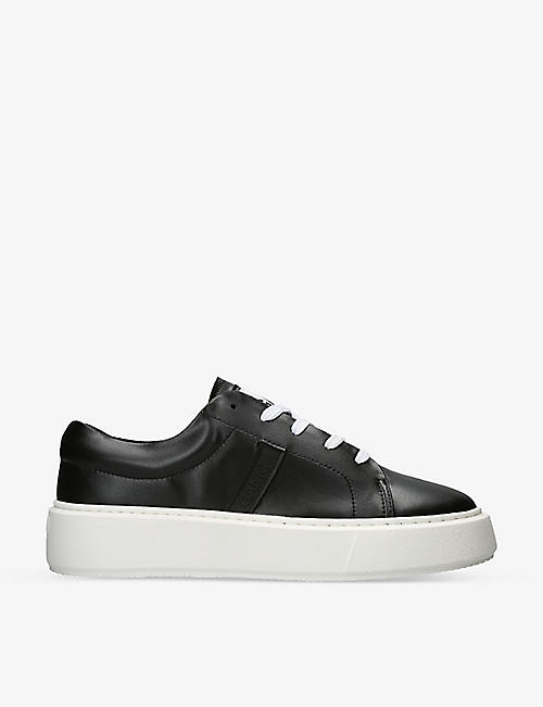 GANNI: Sporty Mix logo-embossed faux-leather low-top trainers