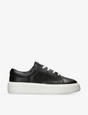 Shop Ganni Women's Black Sporty Mix Logo-embossed Faux-leather Low-top Trainers