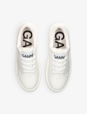 Shop Ganni Women's White Sporty Mix Logo-embossed Faux-leather Low-top Trainers