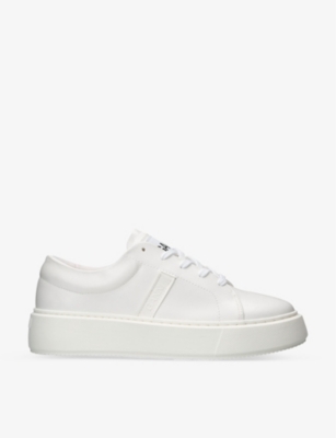 Shop Ganni Women's White Sporty Mix Logo-embossed Faux-leather Low-top Trainers