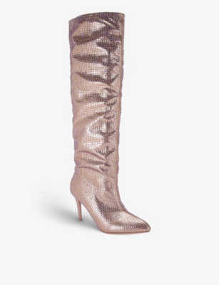 CARVELA: Stand Out crystal-embellished woven heeled boots