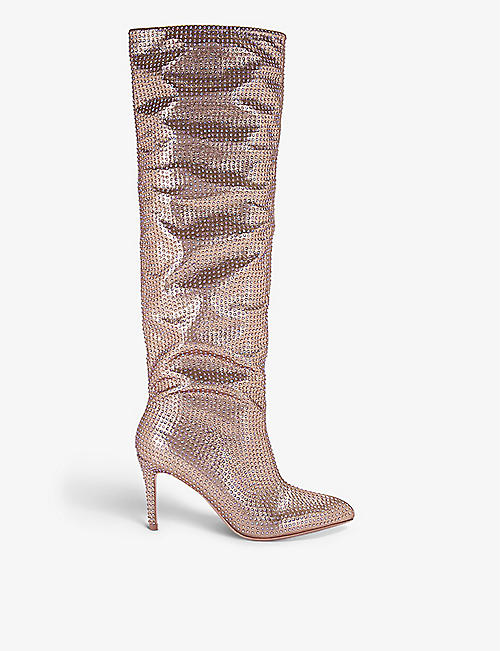 CARVELA: Stand Out crystal-embellished woven heeled boots