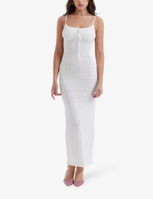 HOUSE OF CB OF CB WOMENS WHITE MYLA DRAWSTRING WOVEN MAXI DRESS 67372424