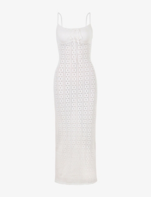 House Of Cb Womens White Myla Drawstring Woven Maxi Dress