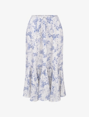 House Of Cb Womens Blue Print Aitana Floral-print Woven Maxi Skirt