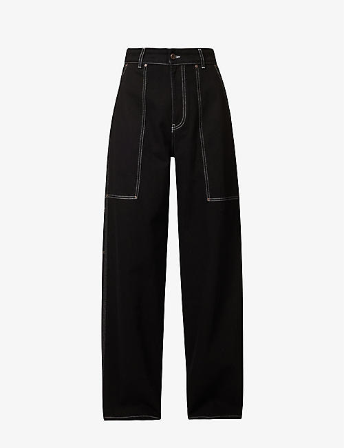 STELLA MCCARTNEY: Workwear contrast-stitch wide-leg mid-rise jeans