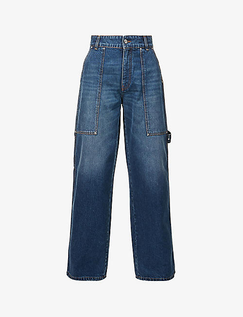 STELLA MCCARTNEY: Brand-patch contrast-stitch wide-leg mid-rise jeans