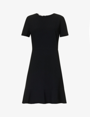 STELLA MCCARTNEY STELLA MCCARTNEY WOMEN'S BLACK RUFFLE-TRIM CREPE-TEXTURE STRETCH-WOVEN MINI DRESS,69300005