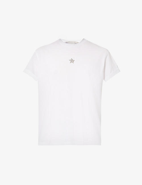 STELLA MCCARTNEY: Star-embroidered folded-hem cotton-jersey T-shirt