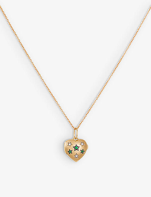 THE ALKEMISTRY: Orchid London 18ct yellow-gold, emerald and 0.04ct diamond locket pendant necklace