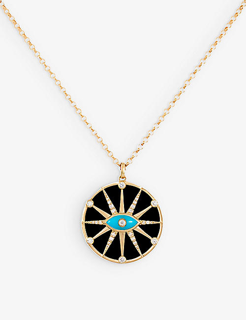 THE ALKEMISTRY: Orchid London Ohara-eye 18ct yellow-gold, turquoise, onyx and&nbsp; 0.14ct diamond pendant necklace