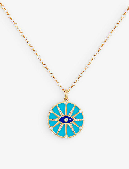 THE ALKEMISTRY: The Orchid London O'Hara Eye small 18ct yellow-gold, diamond, turquoise and lapis pendant necklace