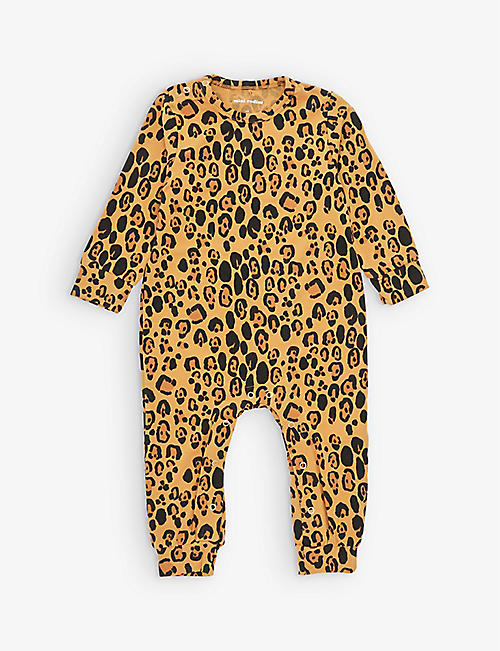MINI RODINI: Basic leopard-print long-sleeve jumpsuit 1-9 months