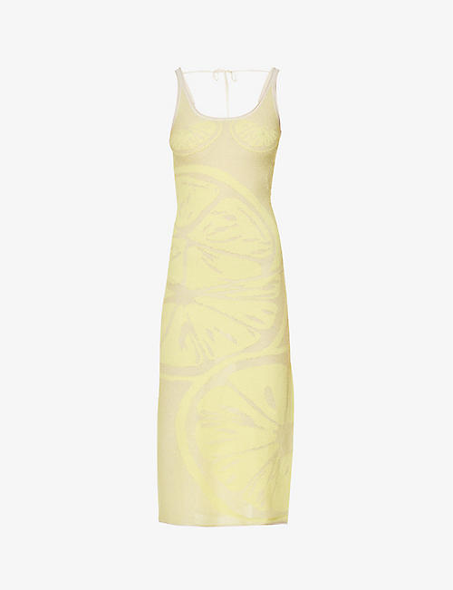 HOUSE OF SUNNY: Lemons On a Plate cotton-blend knitted maxi dress