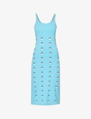 HOUSE OF SUNNY HOUSE OF SUNNY WOMENS LIDO BLUE CANOPY CUT-OUT COTTON-KNITTED MIDI DRESS,67382041