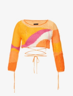 House Of Sunny Womens Multi Pompelmo Colour-blocked Cropped Relaxed-fit ...