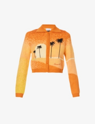 HOUSE OF SUNNY GOLDEN HOUR TRIPPER LANDSCAPE-INTARSIA KNITTED CARDIGAN,67382652