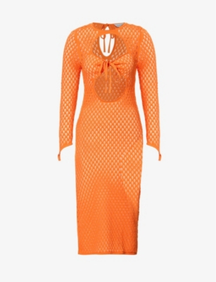 HOUSE OF SUNNY HOUSE OF SUNNY WOMENS OJ THE CAPTURE CUT-OUT COTTON KNITTED MIDI DRESS,67382782