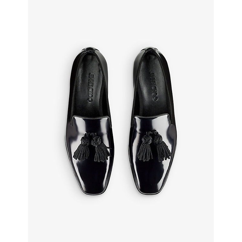 Shop Jimmy Choo Foxley Tassel Patent-leather Loafers In Black