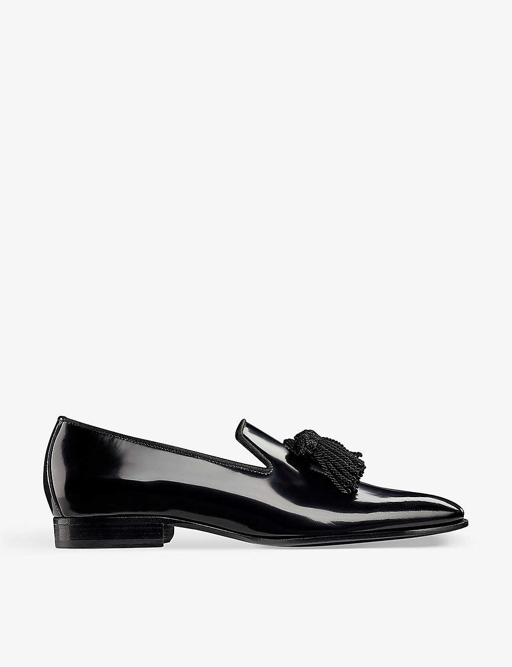 Shop Jimmy Choo Foxley Tassel Patent-leather Loafers In Black