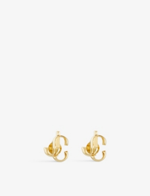 JIMMY CHOO: JC logo-embellished gold-toned brass stud earrings