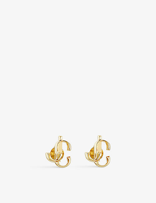 JIMMY CHOO: JC logo-embellished gold-toned brass stud earrings