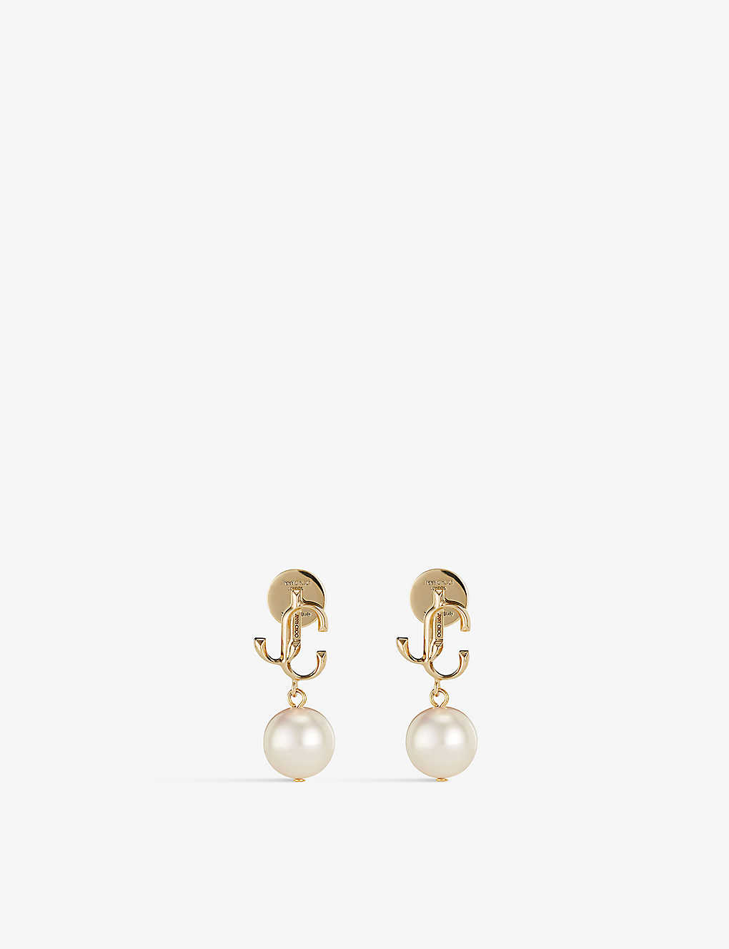 Jimmy Choo Womens Gold Jc Logo-embellished Gold-toned Brass And Pearl Earrings In Gold/white