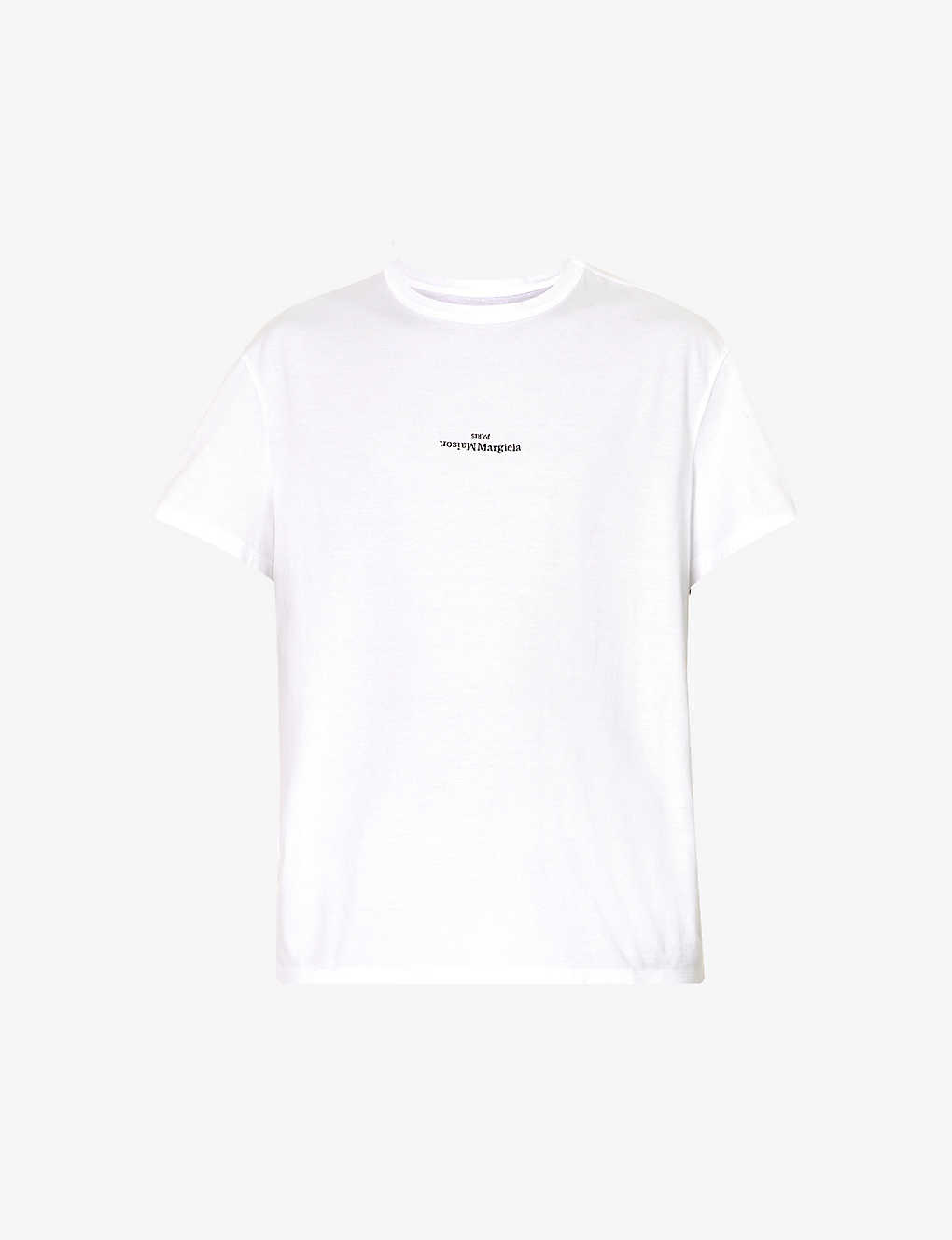 Shop Maison Margiela Men's White Brand-embroidered Regular-fit Cotton-jersey T-shirt