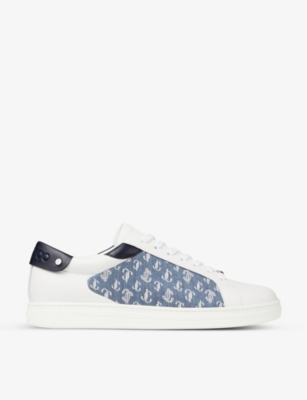 Jimmy Choo Rome Monogram Leather Low-top Trainers In V Denim/navy/white