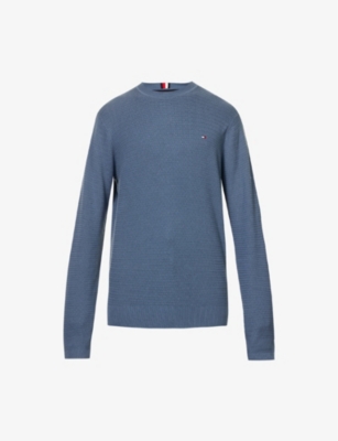 Tommy Hilfiger Flag Logo Structured-knit Jumper In Blue