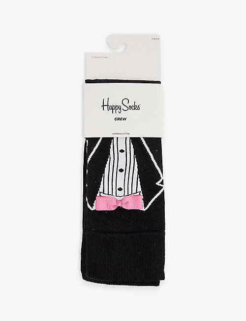 HAPPY SOCKS: Marry Me tuxedo-print and bow stretch cotton-blend socks