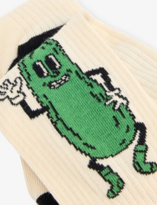 Happy Socks Mens White Pickles Stretch Cotton-blend Socks In Neutral