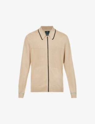 PS BY PAUL SMITH: Contrast-panel striped-pattern regular-fit wool-knit cardigan