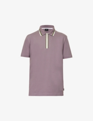 Ps By Paul Smith Regular-fit Strip-trim Stretch-organic Cotton Polo Shirt In Lilac