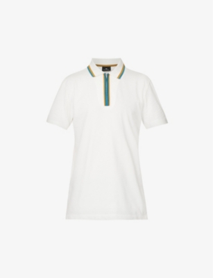 Ps By Paul Smith Regular-fit Strip-trim Stretch-organic Cotton Polo Shirt In Off White