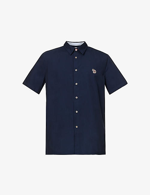 PS BY PAUL SMITH: Zebra-embroidered slim-fit cotton-poplin shirt