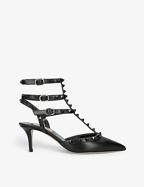 VALENTINO GARAVANI: Rockstud stud-embellished leather heeled courts