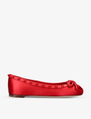 VALENTINO GARAVANI: Rockstud bow-embellished satin ballet flats