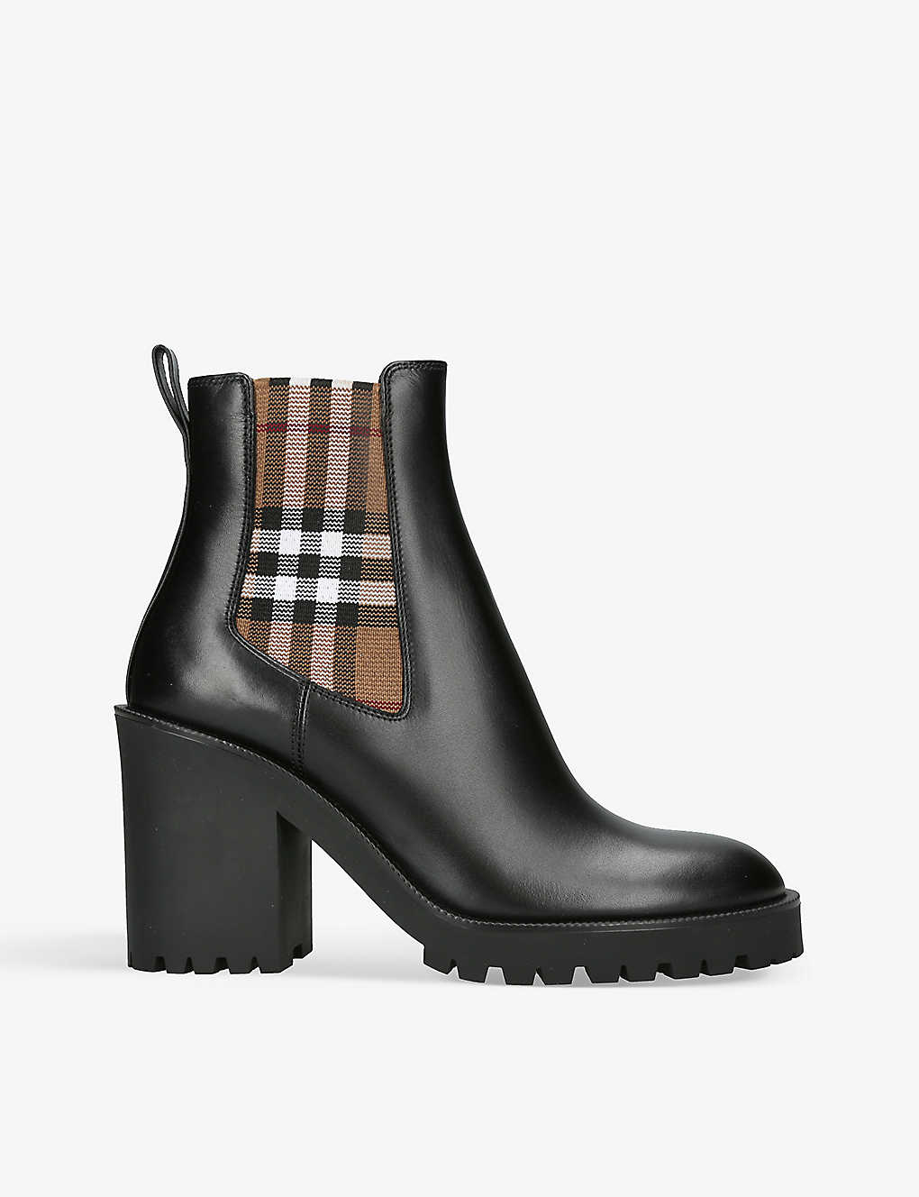 Shop Burberry Womens Black/comb Allostock Vintage Check-detail Leather-blend Boots