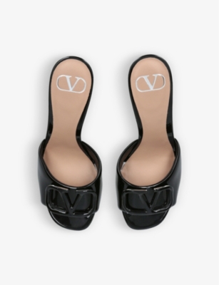Shop Valentino Vlogo Brand-plaque Patent-leather Heeled Mules In Black