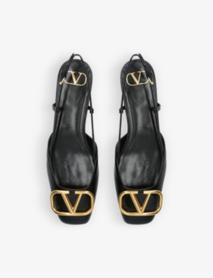 Shop Valentino Garavani Women's Black Vlogo 20 Pointed-toe Leather Slingback Courts