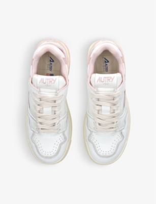 Shop Autry Clc Brand-embroidered Leather Low-top Trainers In Pink Comb