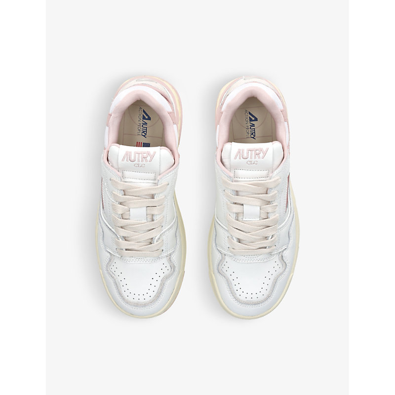Shop Autry Clc Brand-embroidered Leather Low-top Trainers In Pink Comb